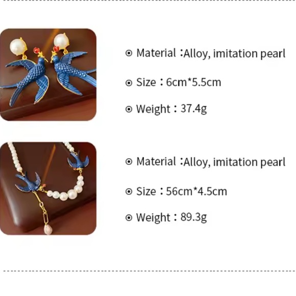 Vintage Swallow Pearl Gold Couture Necklace Earrings Set - Picture 7 of 16